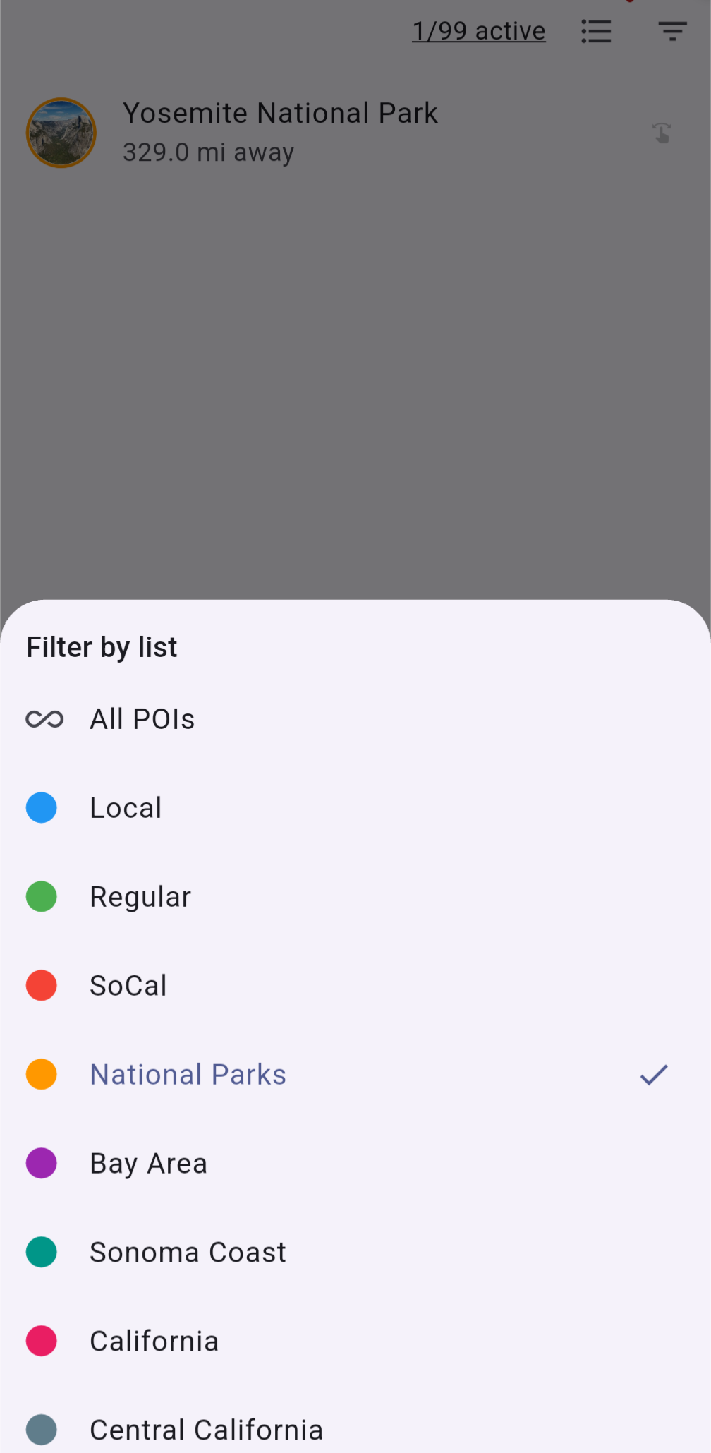 Filter POI list by list